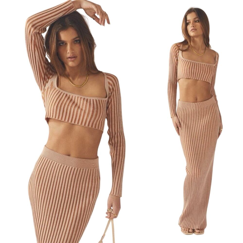 NWT Peppermayo Aubrey Two-Tone Rib Top & Gwen Maxi skirt in Terracotta M/L -